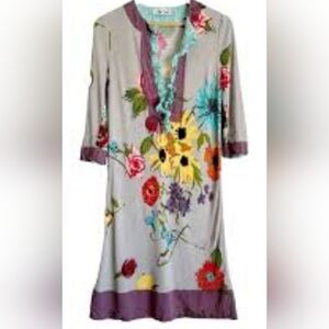 Vintage Ken Scott Midi Dress Size XS Women Silk Blend Artsy Tropical Floral Boho